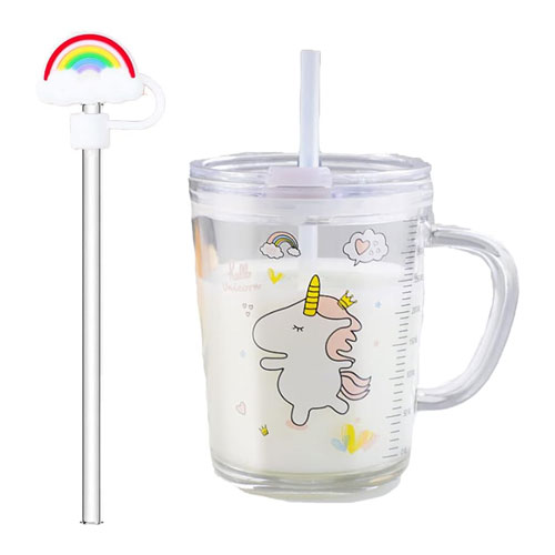 Copo vidro fechado com asas e palhinha